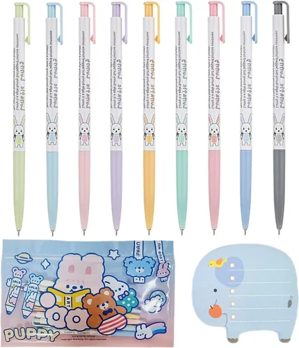 Xeno - Bonito bolígrafo delgado de 0.015 in, 9 colores de tinta surtida, bolígrafos de colores de punta extra fina y calcomanías en bolsa, fabricado