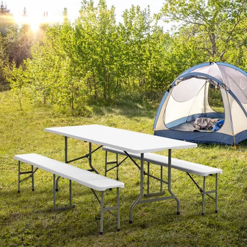 Miniatura 6 de VINGLI Juego de mesa de picnic con 2 bancos, juego de sillas de mesa de campamento de 6 pies, material HDPE resistente con marco de metal, muebles