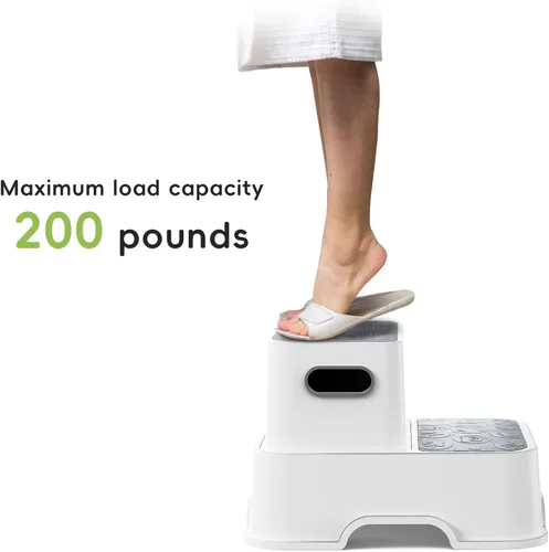 Miniatura 9 de Paquete de 2 taburetes para niños, taburete antideslizante para lavabo de baño y entrenamiento para ir al baño, resistente de 200 libras, incluye