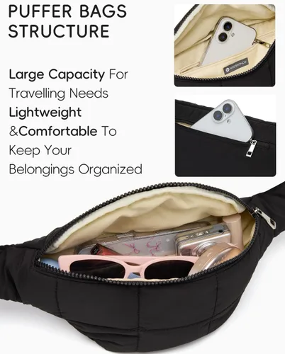 Miniatura 10 de WESTBRONCO Riñoneras para mujeres y hombres, bolsa para cinturón con bolsillos con cremallera, riñoneras modernas, bolsas cruzadas ligeras de 1