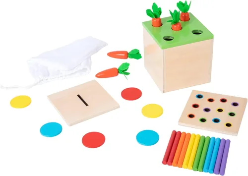 Miniatura 8 de Adena Montessori Kit de juego Montessori de madera 5 en 1, juguetes para bebés, caja de permanencia de objetos, gota de color de fósforo, juego