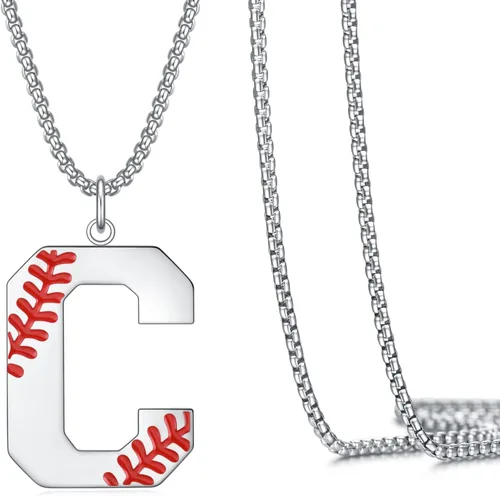 Miniatura 25 de VEEHOO Collar de béisbol para hombres y niños, letra inicial de la A a la Z, joyería de béisbol con colgante de joyería de béisbol para niños