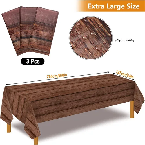 Miniatura 2 de Irenare Mantel de plástico de grano de madera de 3 piezas, 54 x 108 pulgadas, manteles de madera rústica para mesa rectangular, mantel vintage