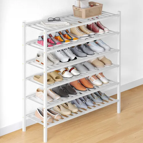 Miniatura 100 de Smiry Zapatero de bambú para clóset, organizador de zapatos apilable de 4 niveles largo de madera, estante de almacenamiento de zapatos Negro