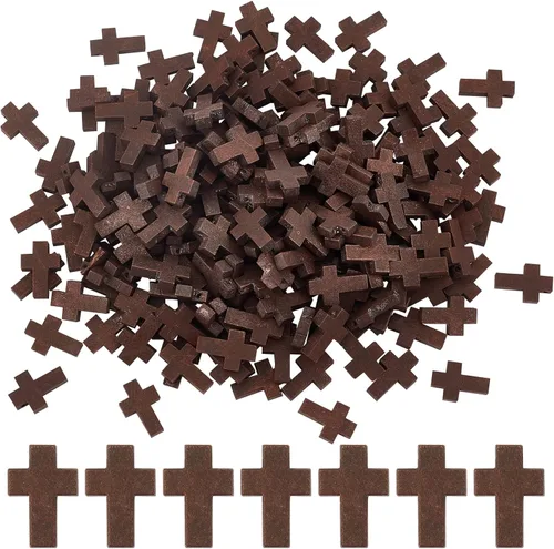 Miniatura 7 de SUNNYCLUE 100 dijes de cruz de madera a granel, cuentas de madera natural, mini cruces de bolsillo blancas y negras, rosario, crucifijo de Pascua