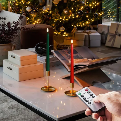 Miniatura 5 de Stmarry - Velas cónicas sin llama verdes y rojas con control remoto - Velas LED de 11 pulgadas con pilas, llama 3D realista con mecha, temporizador