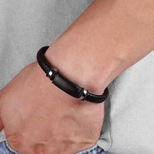 Miniatura 5 de TTNDstore 28972 - Pulseras de cuero para hombre pulseras tejidas para cumpleaños abalorios de cumpleaños joyería grabada