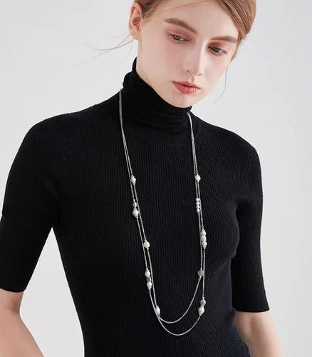 Miniatura 3 de BULINLIN Collar largo de plata en capas para mujer, collar de cadena de suéter con cuentas de piedra turquesa para mujer, joyería de disfraces