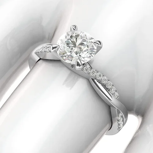 Miniatura 5 de Anillo de compromiso de plata esterlina de 4 puntas con vid torcida pequeña simulada de diamante o moissanita de 1.0 CT