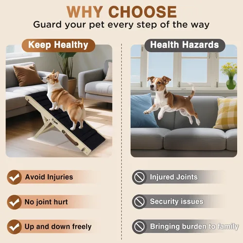 Miniatura 6 de Rampa para Perros Mejorada 2025 para Sofá - Rampa Plegable para Perros Pequeños para Cama - 4 Alturas Ajustables de 12" a 20" - Escaleras Portátiles
