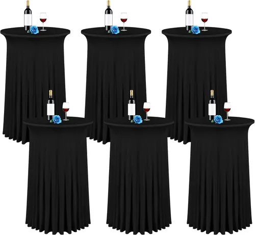 Miniatura 9 de fani Paquete de 6 faldas redondas de 32 x 43 pulgadas, falda de mesa de cóctel de elastano, ajustable con parte superior alta, mantel elástico