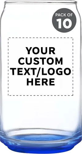 Miniatura 20 de Juego de 10 vasos de lata de cerveza personalizados, 16 onzas, tamaño de pinta, texto promocional, logotipo, forma de lata de soda, cristalería
