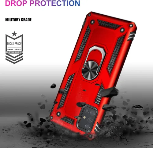 Miniatura 4 de LUMARKE Funda para Galaxy A51 4G con protector de pantalla, supera los 16 pies, probada en caídas, de grado militar, con soporte de anillo Rojo