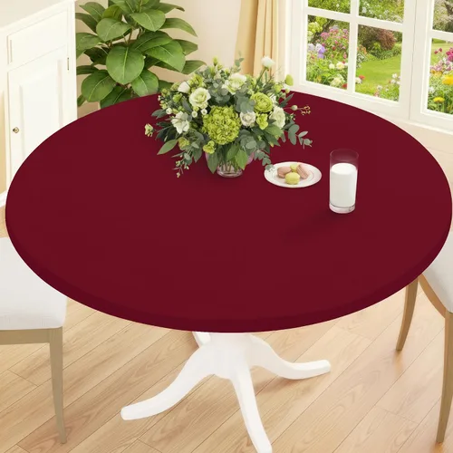 Miniatura 27 de Smiry Mantel Redondo de Spandex, Manteles Elásticos Ajustados Lavables para Mesas de 18"-24", Cubierta de Mesa de Pícnic Elástica Impermeable
