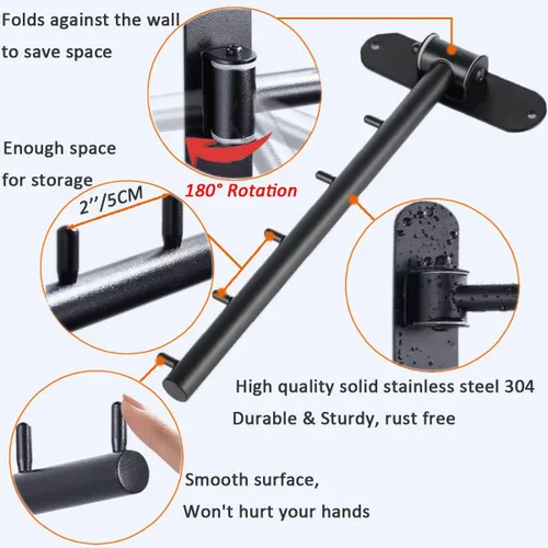 Miniatura 3 de Percha de brazo oscilante de acero inoxidable, colgador plegable de pared para cuarto de servicio, soporte de ganchos de ropa que ahorra espacio