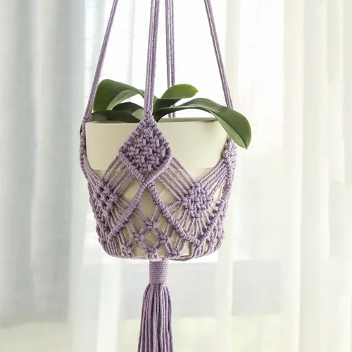Miniatura 13 de Maceta Colgante con Patrones, Juego de 4 Colgadores de Macramé para Plantas de Interior, para Macetas de hasta 8 Pulgadas, Soporte de Ganchillo Boho