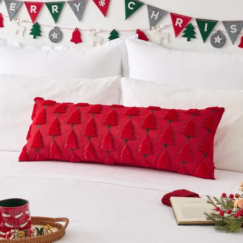 Miniatura 15 de Kevin Textile - Fundas de almohada con diseño de árbol de Navidad de 16 x 16 pulgadas, juego de 2, bordado de lujo, felpa suave, piel sintética