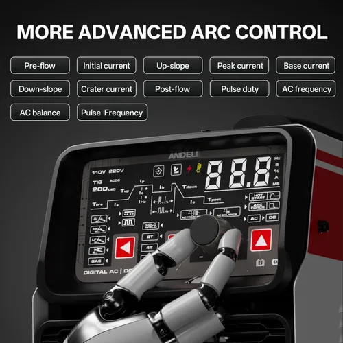 Miniatura 4 de ANDELI 8 en 1 AC/DC Soldador TIG de aluminio frío 200 amperios con pulso, 110 V/220 V de doble voltaje AC TIG/DC TIG/pulso TIG/LIFT