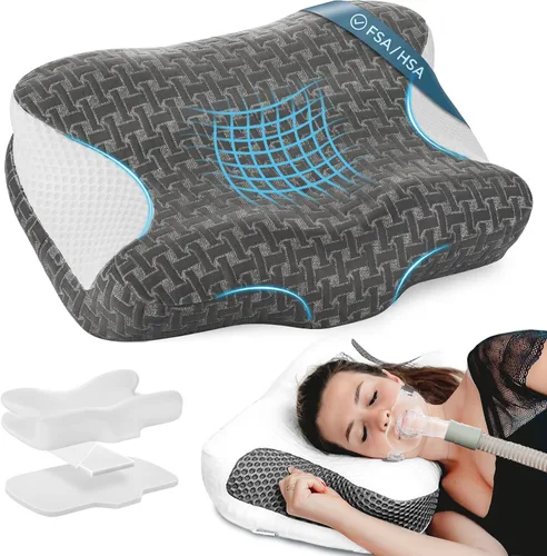 Elviros Almohada cervical CPAP para el cuello para dormir, almohada ergonómica de altura ajustable para el cuello, almohada de espuma viscoelástica