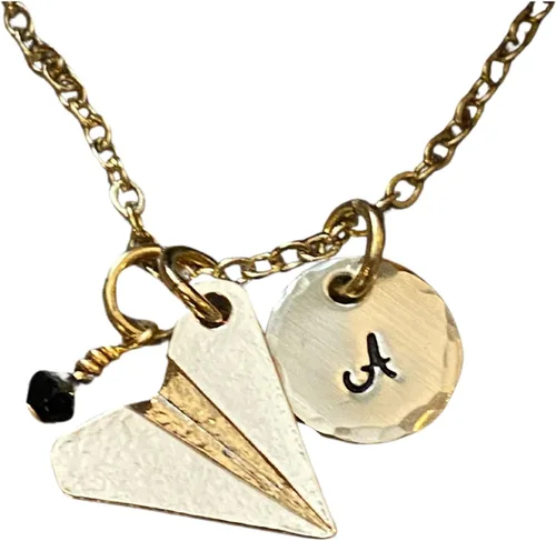 Collar de avión de papel dorado personalizado, collar de piloto, joyería de asistente de vuelo, collar de avión inicial, dije de avión de origami,