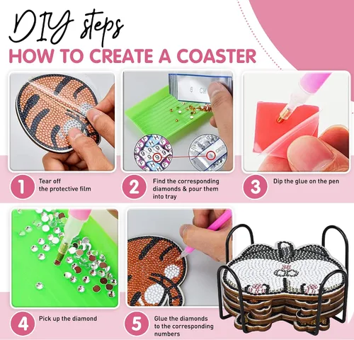 Miniatura 5 de 6 piezas de posavasos de pintura de diamante Posavasos de arte de diamante Pintura de arte de diamante de trasero de animal Regalo de arte
