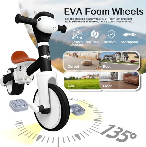 Miniatura 5 de Bicicleta de equilibrio para niños y niñas, triciclo para niños pequeños de 1 a 5 años, triciclo para niños pequeños con luz y música frontal