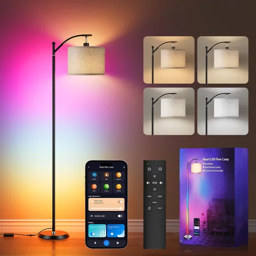 Miniatura 13 de Rottogoon - Lámpara de pie para sala de estar, lámpara de pie LED con 2 pantallas para dormitorio, incluye bombilla LED de 9 W - Negro Sombra