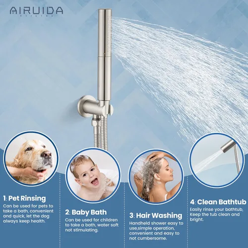 Miniatura 8 de Airuida Juego de sistema de ducha de lluvia de 3 funciones, combo de ducha de bañera de montaje en pared con ducha de mano y boquilla de bañera