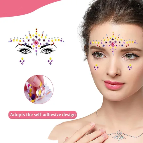 Miniatura 2 de 12 juegos de joyas para la cara, diamantes de imitación autoadhesivos, gemas de sirena para el cuerpo de sirena, calcomanías de cristal
