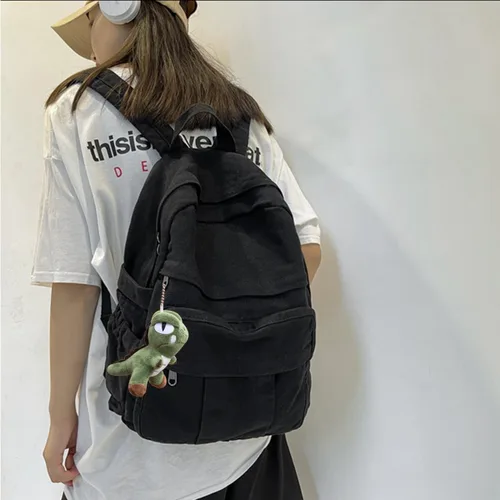 Miniatura 3 de Mochila de lona para laptop, mochila de viaje estética retro vintage para mujeres y hombres (negro)