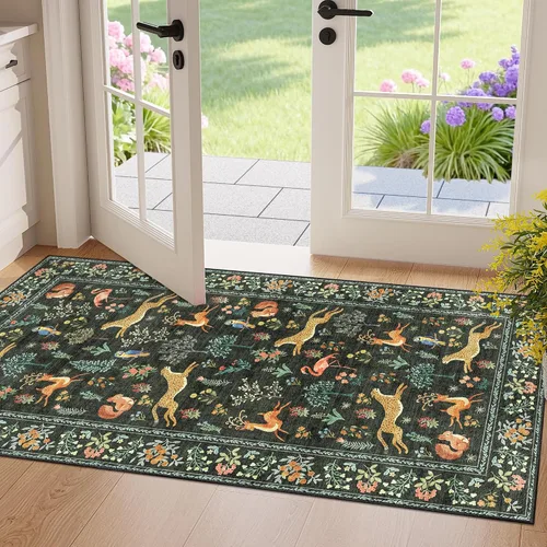 Miniatura 192 de DUKINO Alfombra de área de 6 x 9 pies, alfombra floral para sala de estar, ligera, antideslizante, lavable, alfombra de interior de pelo bajo
