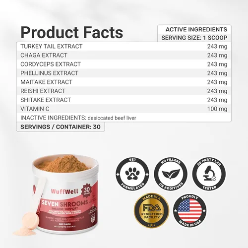 Miniatura 2 de WuffWell Suplemento de hongos de cola de pavo para perros, hongos de apoyo inmunológico, suplementos de hongos para perros para la salud, cola