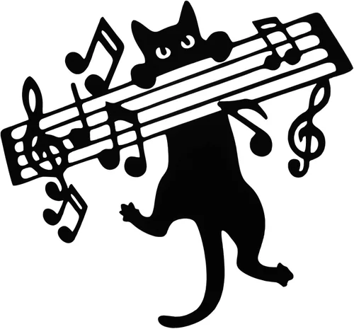 Otoolling Notas musicales para decoración de pared con diseño de gato negro de metal, letreros musicales para colgar, decoración del hogar para sala