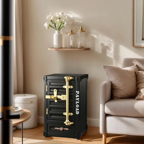 Miniatura 6 de Mesita de noche industrial para contenedores de envío, mesa de noche de hierro de 3 niveles de 20 pulgadas con cajón, mesa auxiliar de metal rústico