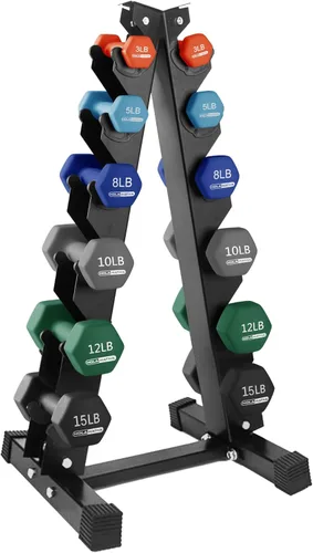 Miniatura 10 de HolaHatha Neoprene Dumbbell Weights Set w/Rack, Home Gym Equipment - Portable Weighted Exercise Dumbbells for Fitness, Training, and Lifting
