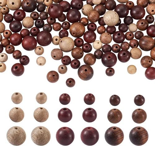 Miniatura 19 de Mega Pet 50 cuentas espaciadoras de madera natural sin terminar de 0.394 in (0.4 pulgadas), bolas redondas de madera sueltas para manualidades