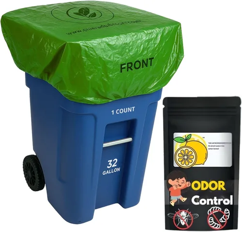 Miniatura 13 de Cubierta para tapa de bote de basura para exteriores, sello elástico de 64 galones, control de olor, aroma a limón, sin productos químicos