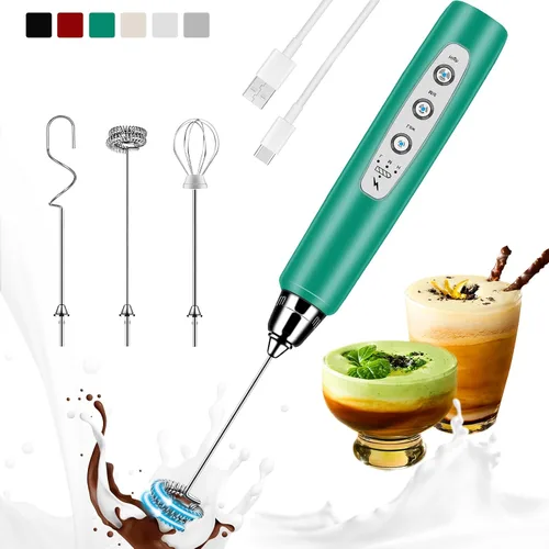 Miniatura 19 de Colarlemo Espumador de Leche de Mano Recargable con Soporte, Varita Espumadora Mezclador de Bebidas Batidor Eléctrico para Café, Desmontable con 3