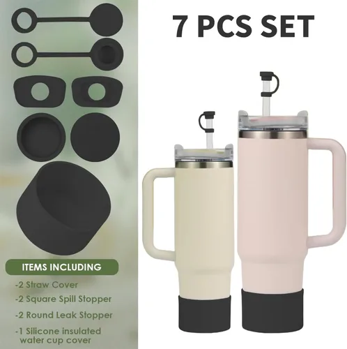 Miniatura 5 de Juego de 7 tapones de silicona para vasos Stanley, juego de accesorios de copa Stanley con fundas para popote y funda, compatible con H2.0 (negro)
