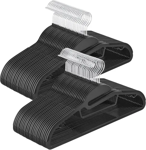 SONGMICS Paquete de 50 percheros, perchas de plástico resistentes para trajes, apertura en forma de S, ahorro de espacio, gancho giratorio de 360º,