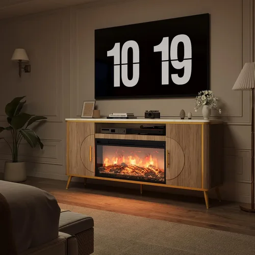 Miniatura 4 de Soporte de TV con chimenea acanalada de hasta 80 pulgadas, moderno centro de entretenimiento con chimenea eléctrica de 30 pulgadas, consola