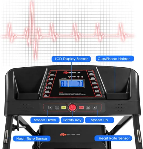 Miniatura 2 de Goplus Caminadora eléctrica plegable, inclinación ajustable y diseño de bajo ruido, con pantalla LCD y sensor de frecuencia cardíaca, máquina