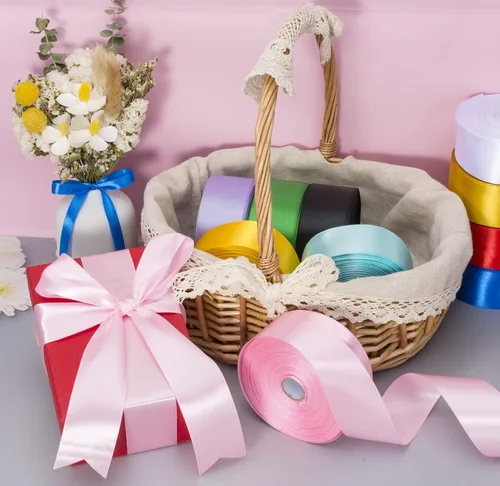 Miniatura 4 de YASEO Cinta de satén rosa sólido de 1 1/2 pulgadas, cinta de tela artesanal de 50 yardas para envolver regalos, ramos florales, decoración de fiesta