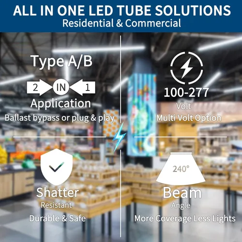 Miniatura 8 de JESLED Paquete de 4 tubos LED T8 de 4 pies, repuesto fluorescente, 48 pulgadas, 14 W, 2450 lm, 4000 K, potencia de extremo simple o doble, tipo A+B