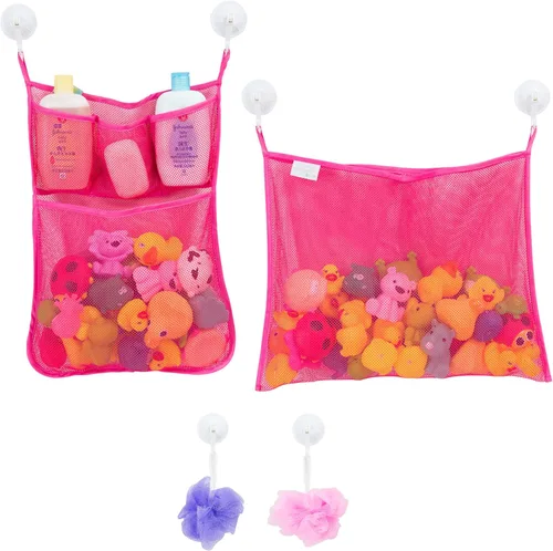 Miniatura 8 de 2 x Organizador de juguetes de baño con malla + 8 ganchos ultra resistentes – El soporte perfecto para juguetes en la bañera, el baño o la ducha