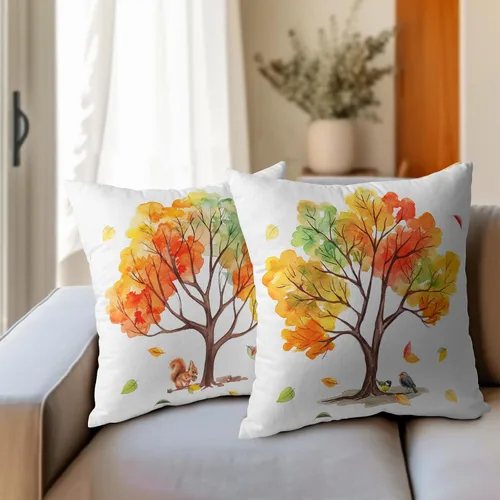 Miniatura 6 de Fundas de almohada de otoño de 18 x 18 pulgadas, fundas de almohada de otoño de lino y algodón, juego de 2 fundas de almohada de árboles coloridos