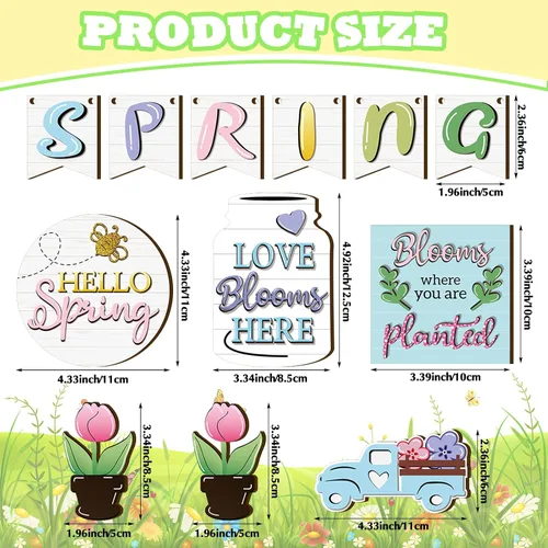 Miniatura 2 de Patelai Juego de decoración de bandejas escalonadas de madera pastel Hello Spring Decor Truck Tulipán Flower Table Signs, decoración rústica