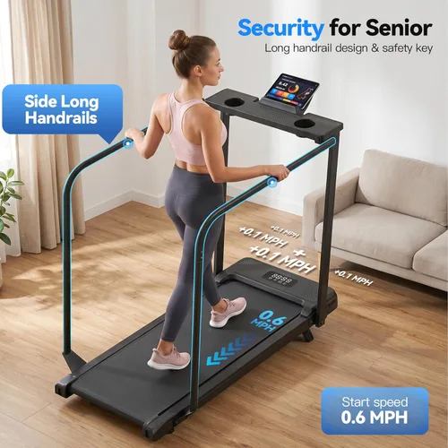 Miniatura 2 de ANCHEER Caminadora portátil con inclinación, almohadilla para caminar de 3.5 HP con escritorio y barra de asa, caminadora plegable para oficina