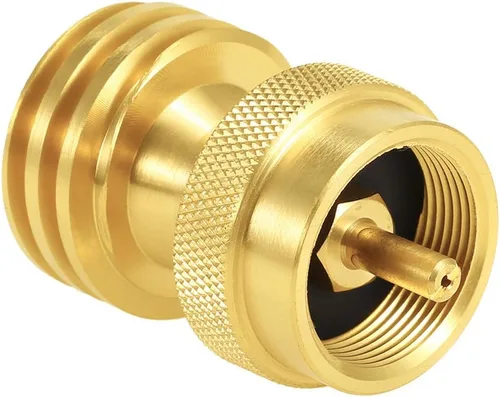 Joywayus Adaptador ahorrador de latón macizo, convertidor de adaptador de propano redondo de 1 libra, botella pequeña universal para parrilla de gas