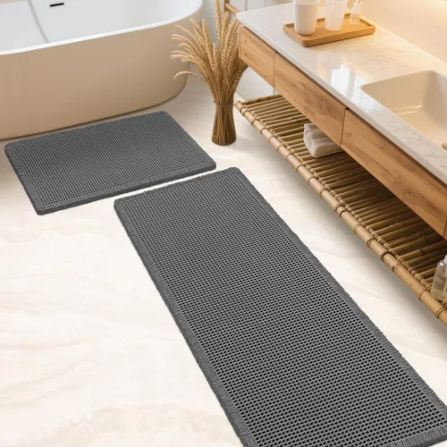 Miniatura 79 de IM HOME Tapete de baño de punto gofre, color caqui, de 24 x 17 pulgadas, tejido bohemio, moderno, absorbente, antideslizante, suave, lavable